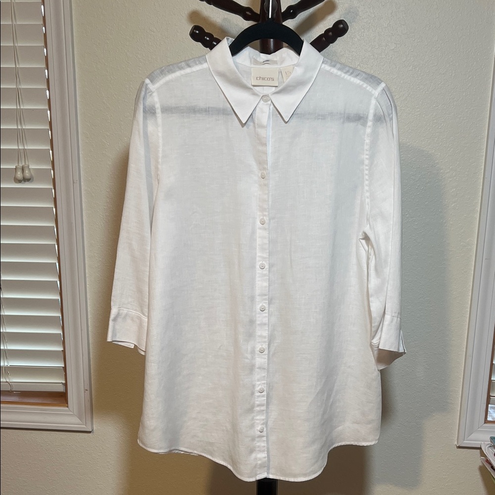 Chico's White Linen Button Down Shirt
